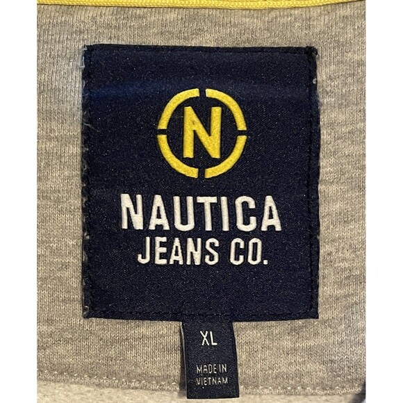 NAUTICA JEAN CO. Gray Logo Kangaroo Pocket Crewneck Sweatshirt Men's XL - Picture 2 of 7